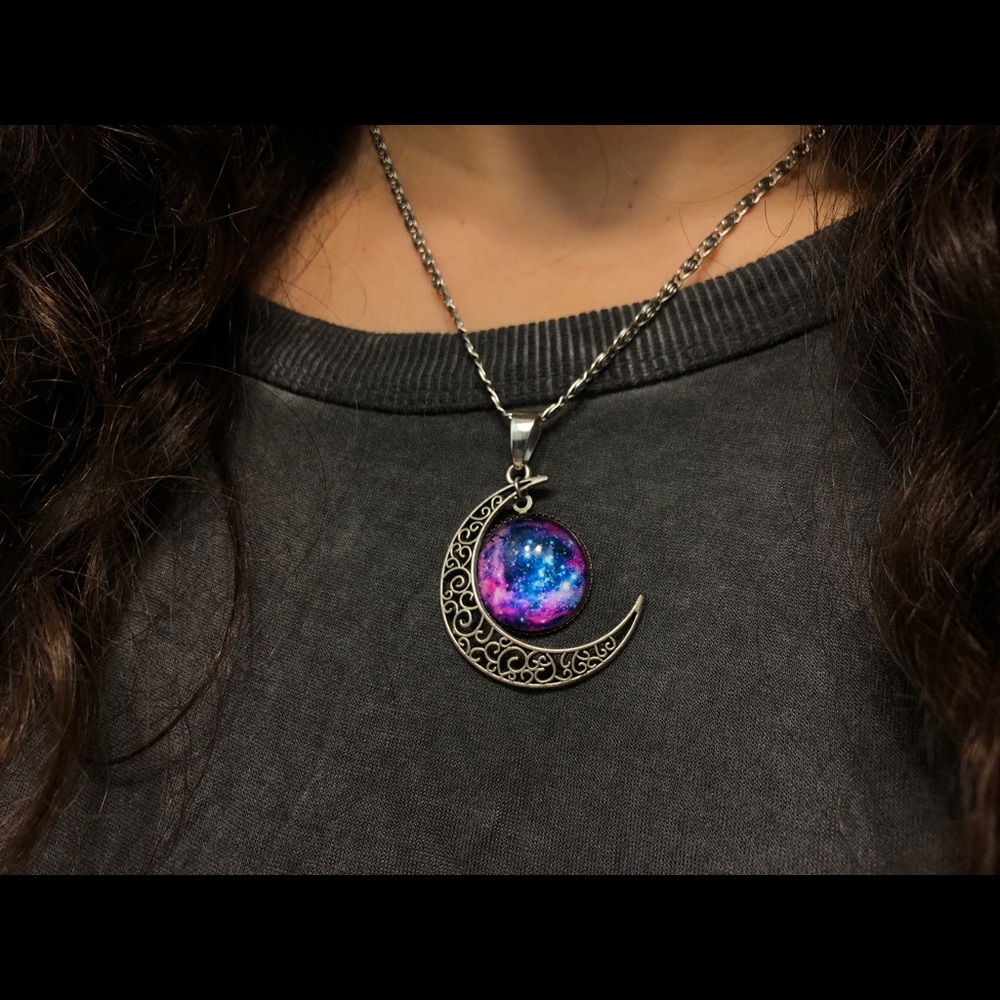 galaxy moon necklace